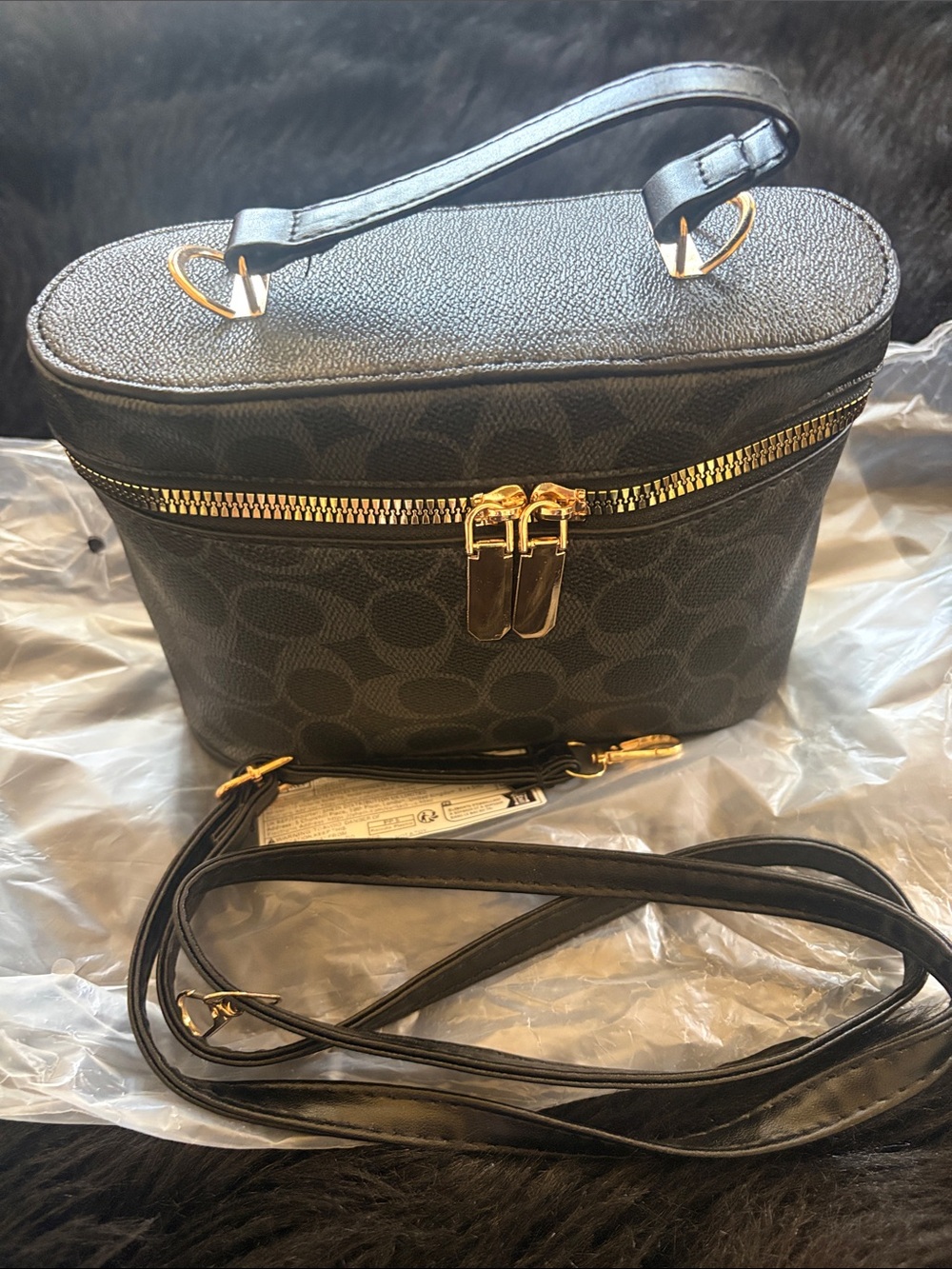 Black Signature Small Vanity Crossbody with Gold Hardware